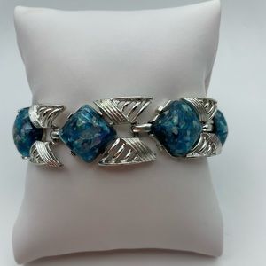 Vintage Coro Iridescent Blue Glass & Silver Tone